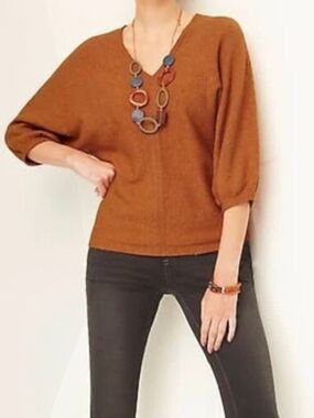 J.Jill Pure Jill Tweed Double-V Sweater Burnt Orange Rust Size M Petite Fall